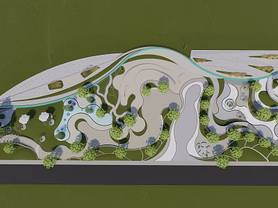 Scenic Park Landscape Design With Winding Paths Green Lawns And Trees 3d model