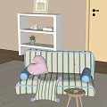 Colorful Living Space With Striped Sofa Pink Heart Pillow Pom Poms Green Lemon And Shell