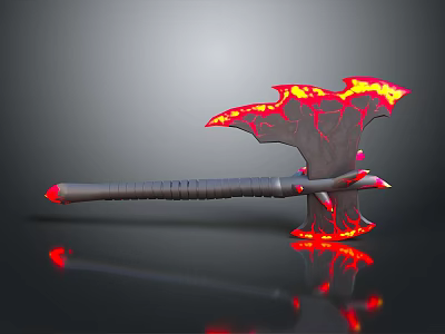 Flaming Axe With Red And Yellow Fiery Design Gray Handle Fantasy Weapon 3d model