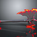 Flaming Axe With Red And Yellow Fiery Design Gray Handle Fantasy Weapon