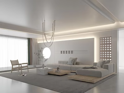 Modern Living Room Interior Design With White Chandelier Sofa Rug And Coffee Table 3d model