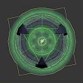 Mystical Circular Platform With Green Glowing Rings Spiked Structures And Central Light