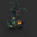 Vintage Ship Shaped Chandelier With Palm Leaves And Illuminated Lights