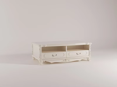 Elegant White Coffee Table With Drawers And Decorative Legs For Living Room 3d model