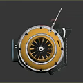 Space Exploration Propulsion Device Yellow Circular Body Fan Structure Antenna Red Button And Gray Parts