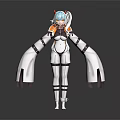Game And Movie Character With Blue White Hair Red Horns White Outfit And Wide Sleeves