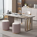 Modern Tea Table And Chairs With Marble Top Stools And Tea Set In Interior 3d model