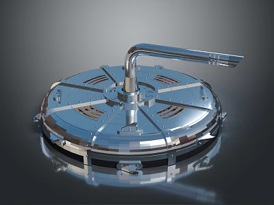 Futuristic Metallic Circular Weapon Design With Central Curved Pipe And Tactical Blades 3d model
