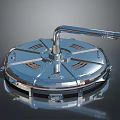 Futuristic Metallic Circular Weapon Design With Central Curved Pipe And Tactical Blades