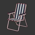 Blue and White Striped Folding Chair with Metal Frame and Armrests for Casual Outdoor Seating