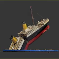 LEGO Titanic Ship Model Depicting Sinking Scene 3d model