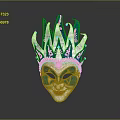 Ornate Venetian Mask With Blue Green White And Golden Decorative Crown Top