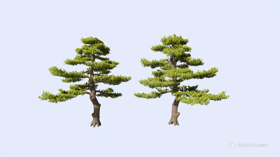 Two Elegant Arbor Trees With Lush Green Foliage And Curved Trunks 3d model 