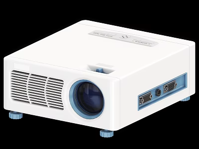 White Office Projector With Blue Accents Cooling Vents And Interface Ports 3d model