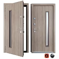 Modern Interior Wooden Hinged Door With Glass Panel And Metal Handles
