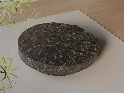 Sofa Coffee Table Set With Round Black Marble Table Natural Texture And Green Plants 3d model