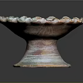 Artistic Ceramic Decorative Bowl Featuring Ruffled Edge And Pedestal Base With Mixed Color Tones