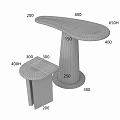 Modern Black Curved Table And Stool With Design Drawings And Sketches