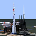Space Rocket Standing On Launch Pad With Support Structures And Facilities 3d model