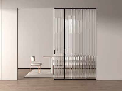 Modern Interior Sliding Doors With Black Frame And Vertical Stripes Design 3d model