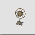 Vintage Microphone With Circular Wooden Frame And Metal Stand Base Design