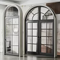 Stylish Arched Glass Doors With Black Frame And Grid Design In Modern Interior