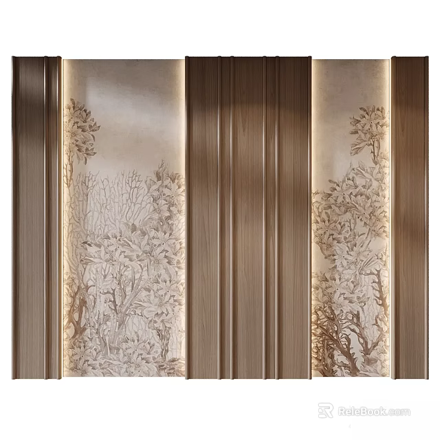 Modern Elegant Wall Decor With Carved Floral Patterns And Metallic Textured Vertical Stripes 3d model 