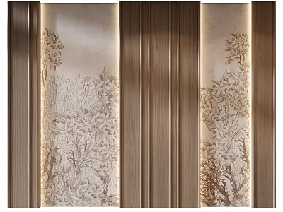 Modern Elegant Wall Decor With Carved Floral Patterns And Metallic Textured Vertical Stripes 3d model