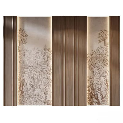 Modern Elegant Wall Decor With Carved Floral Patterns And Metallic Textured Vertical Stripes 3d model