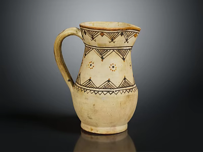 Traditional Handcrafted Clay Jug With Geometric Patterns And Handle For Household Use 3d model