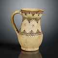 Traditional Handcrafted Clay Jug With Geometric Patterns And Handle For Household Use