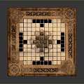 Classic Wooden Chessboard With Ornate Patterns And Arranged Dark Light Pieces
