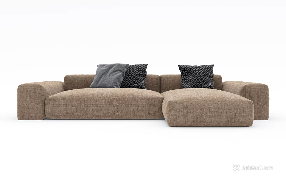 Brown Fabric Multi Seater Sofa With Gray Black And Patterned Cushions 3d model