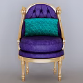 Luxurious Purple Armchair With Gold Accent Frame Tufted Back And Green Decorative Pillow
