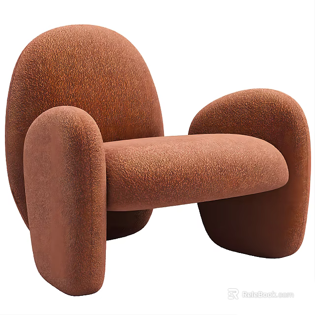 Modern Brown Single Sofa With Curved Design And Plush Velvet Upholstery 3d model 