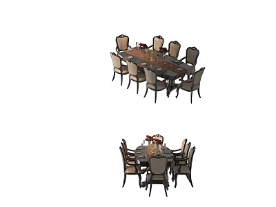 Elegant Dining Table Set With Eight Chairs And Floral Centerpiece Decoration 3d model