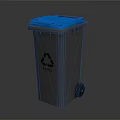 Gray Paper Recycling Bin With Blue Lid And Wheels For Home Use