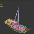 Wooden Model Boat With Open Deck White Mast Red Sail And Brown Hull