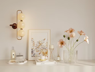 Combination ornaments potted wall lamp hanging picture 3d model