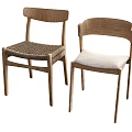 Modern Wooden Dining Chairs With Woven And Upholstered Seats Light Wood Frame Design
