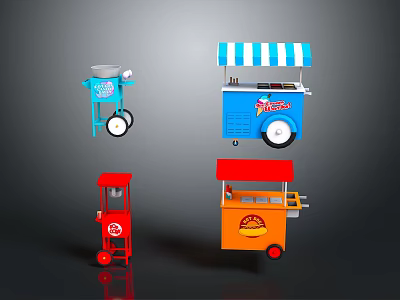 Colorful Mobile Food Carts With Various Designs And Functional Equipment 3d model