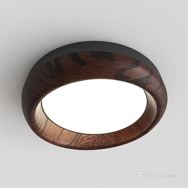 Elegant Modern Round Ceiling Light With Wooden Texture And White Glow 3d model