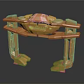Futuristic Creature Role With Golden Mechanical Platform And Supports