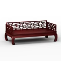 Traditional Chinese Luohan Bed with Carved Geometric Patterns and Dark Red Solid Wood 3d model