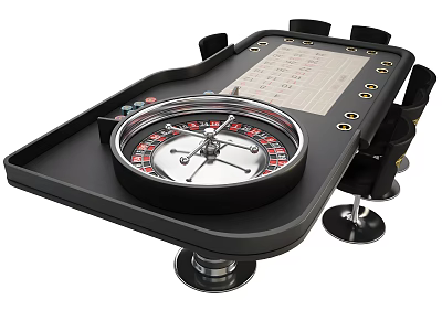 Casino Style Entertainment Table With Roulette Wheel And Chairs 3d model