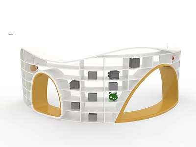 White Structure With Yellow Curved Parts Gray Squares And Green Frog Design 3d model
