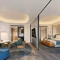 Modern Hotel Room Interior With Comfortable Bed And Seating Area