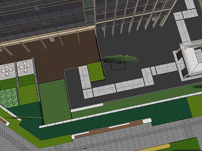 Modern Garden Landscape Design With Geometric Layout Green Lawns Stone Pathways And Trees 3d model