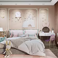 Kids Room Interior With Bed Castle Ice Cream Decor Moon Stars Butterflies Rabbit Ears