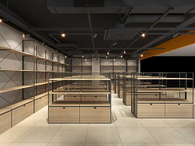 Modern Supermarket Department Store Interior Featuring Open Layout Display Shelves And Lighting 3d model